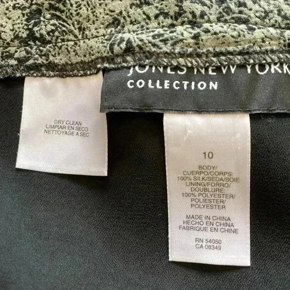 Jones New York 100% Silk Midi Skirtt Size 10 abstract Print black& green - Picture 5 of 7